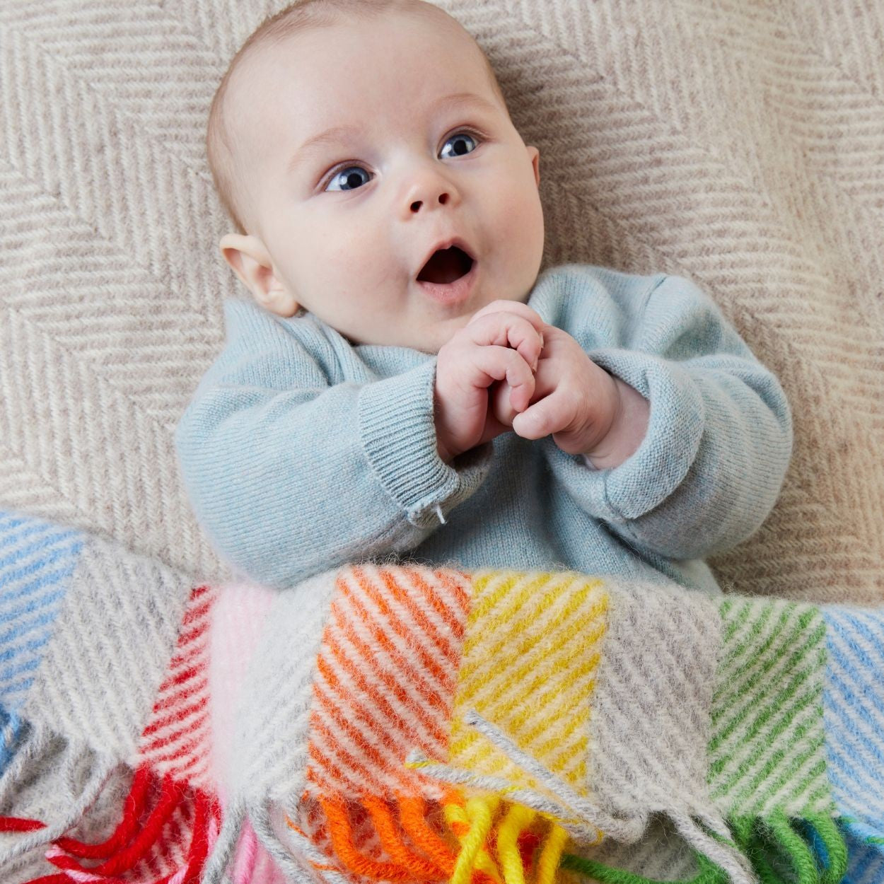 Herringbone Rainbow Baby Pram Blanket - THE BRISTOL ARTISAN
