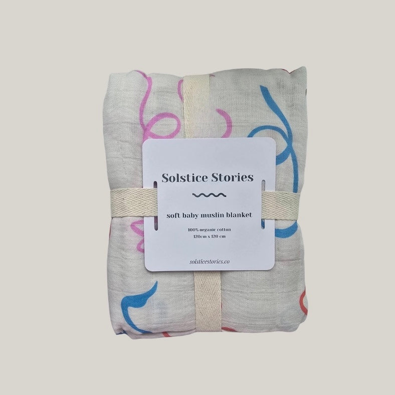 Large Organic Cotton Muslin Blanket - Bows - THE BRISTOL ARTISAN