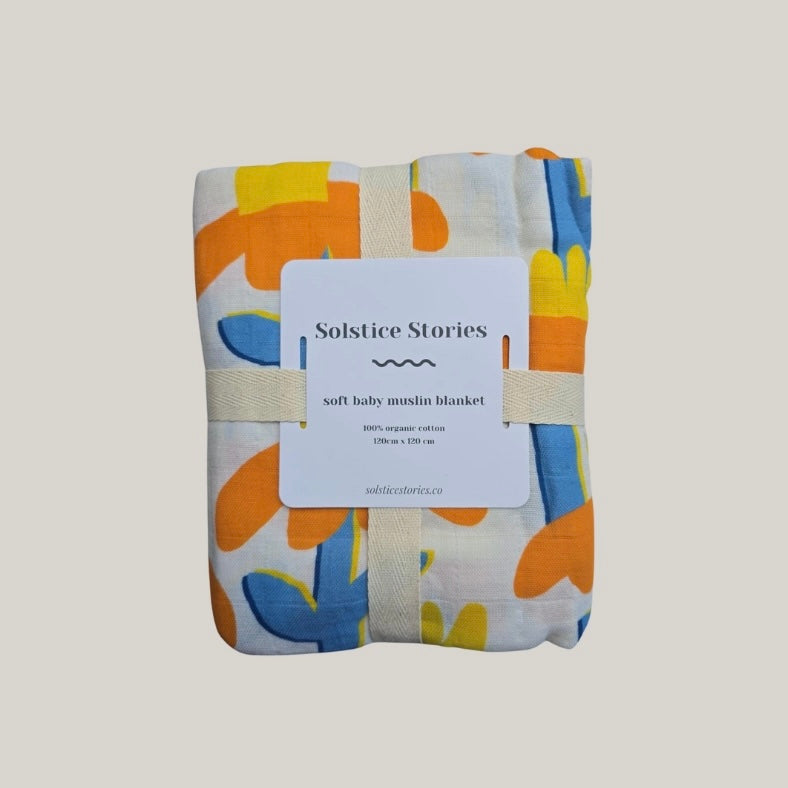Large Organic Cotton Muslin Blanket - Sunflowers - THE BRISTOL ARTISAN