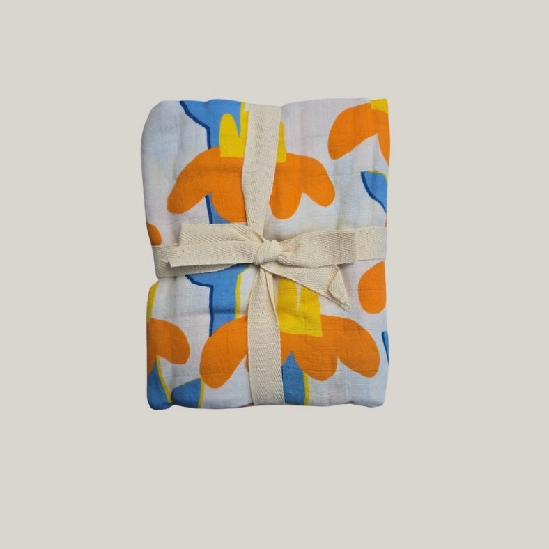 Large Organic Cotton Muslin Blanket - Sunflowers - THE BRISTOL ARTISAN