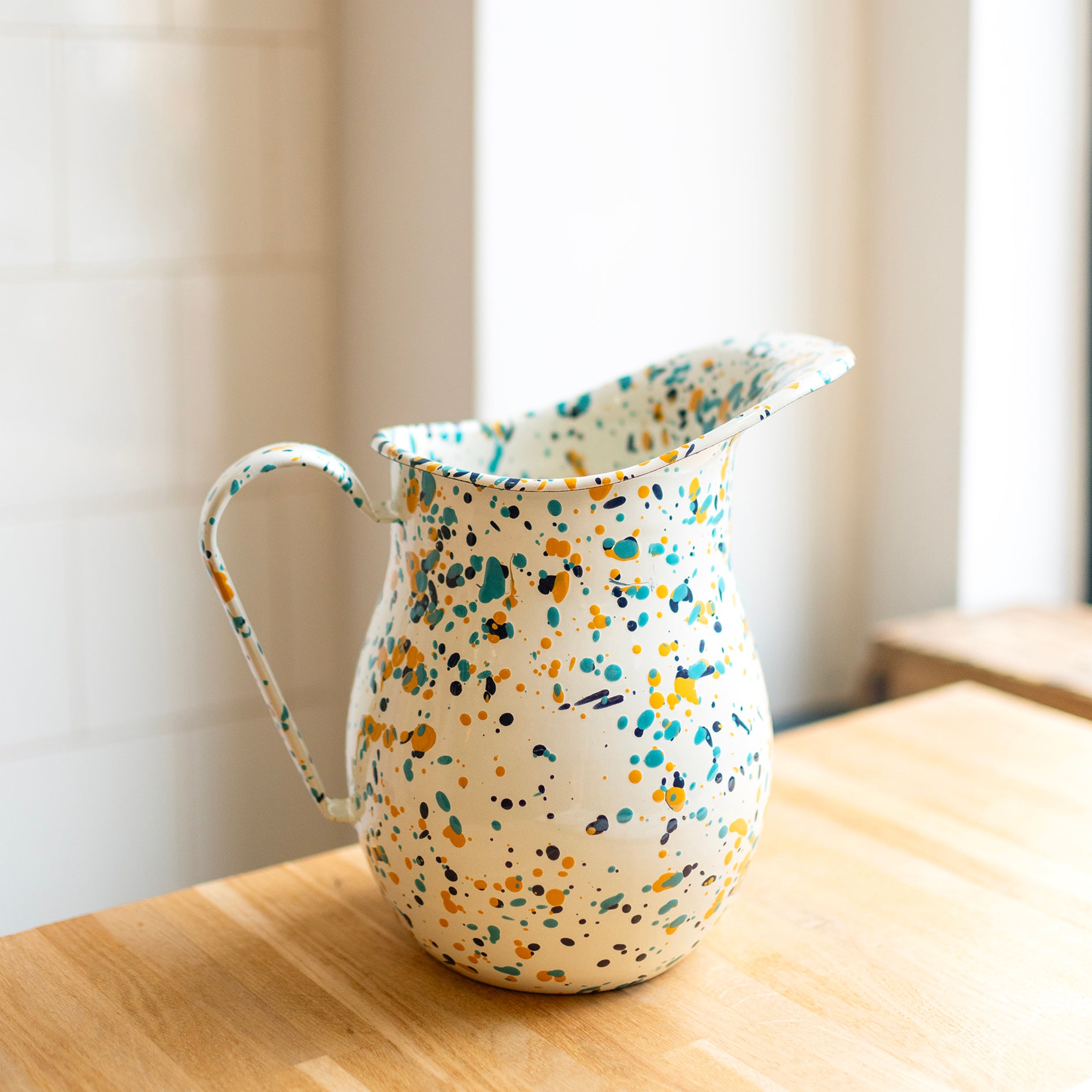 Buttercup Splatterware Enamel Pitcher Jug - THE BRISTOL ARTISAN