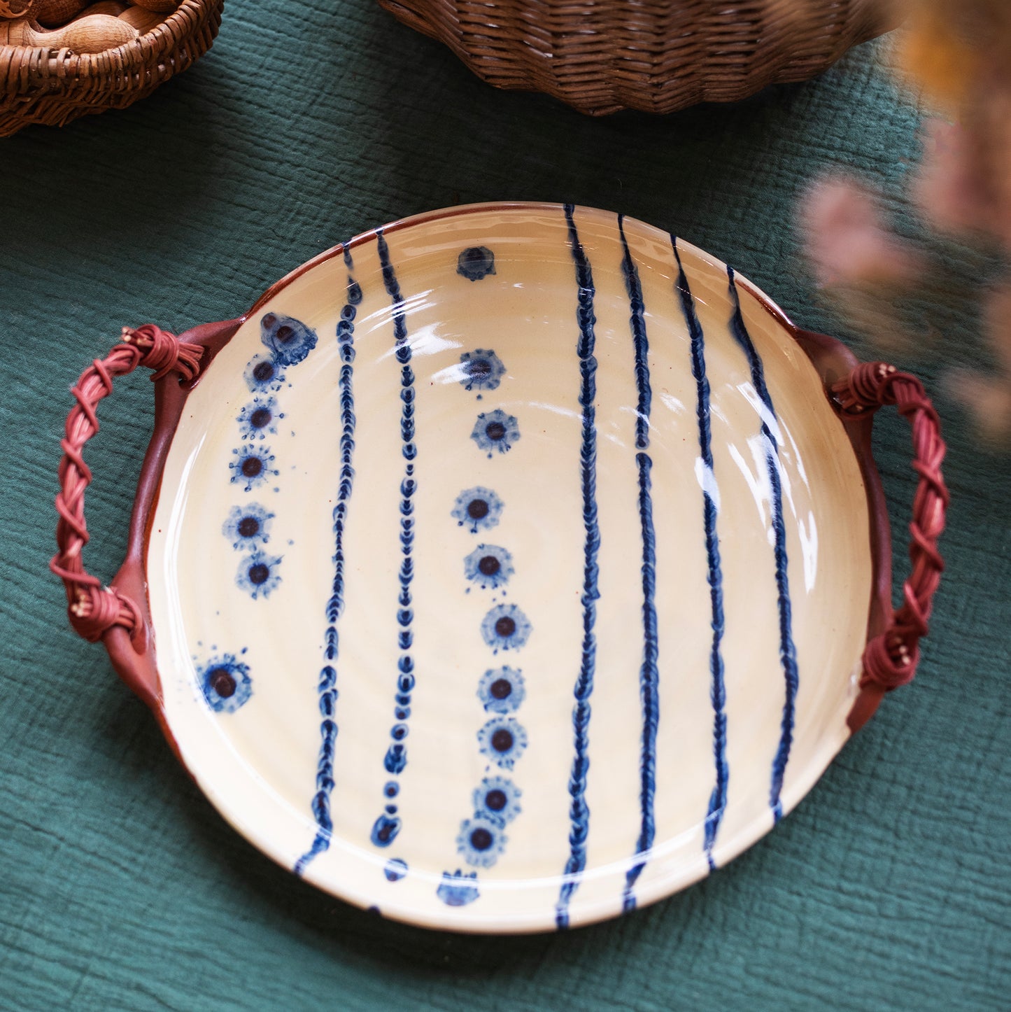 Dash Dot Woven Handle Platter - THE BRISTOL ARTISAN