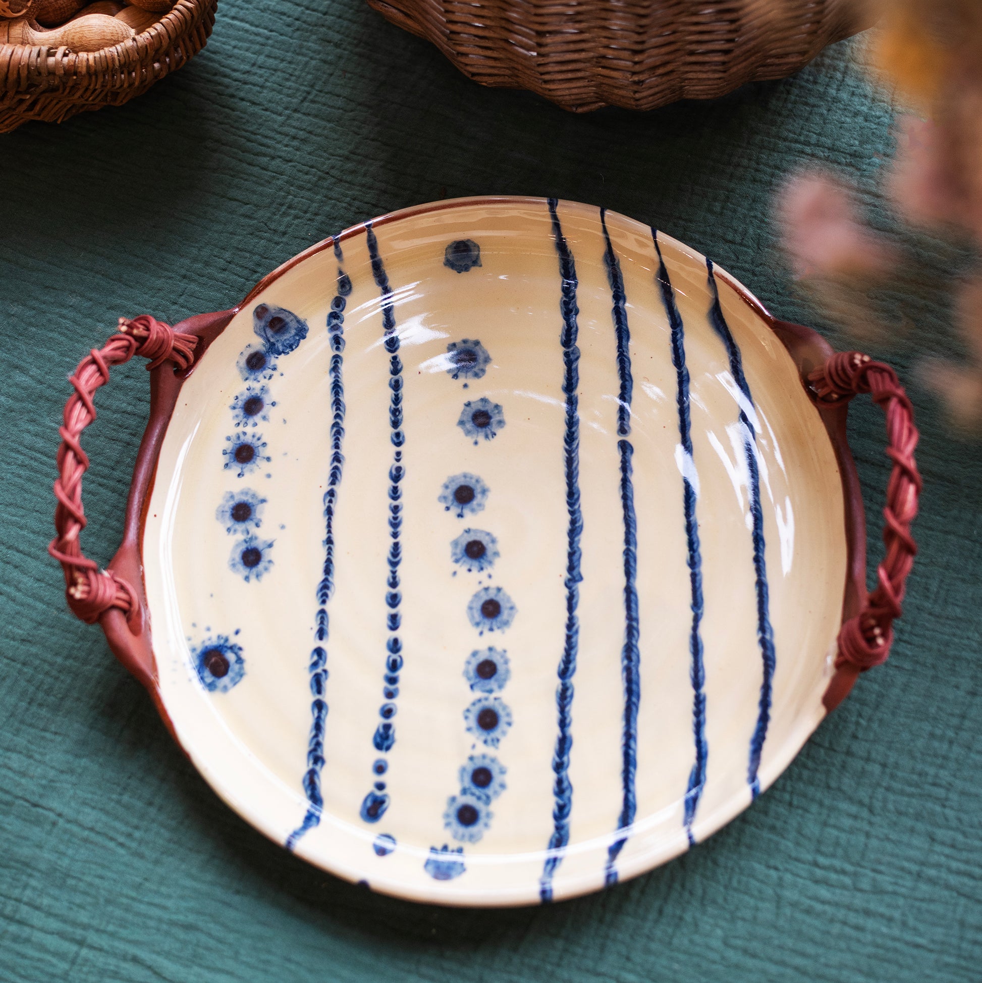 Dash Dot Woven Handle Platter - THE BRISTOL ARTISAN