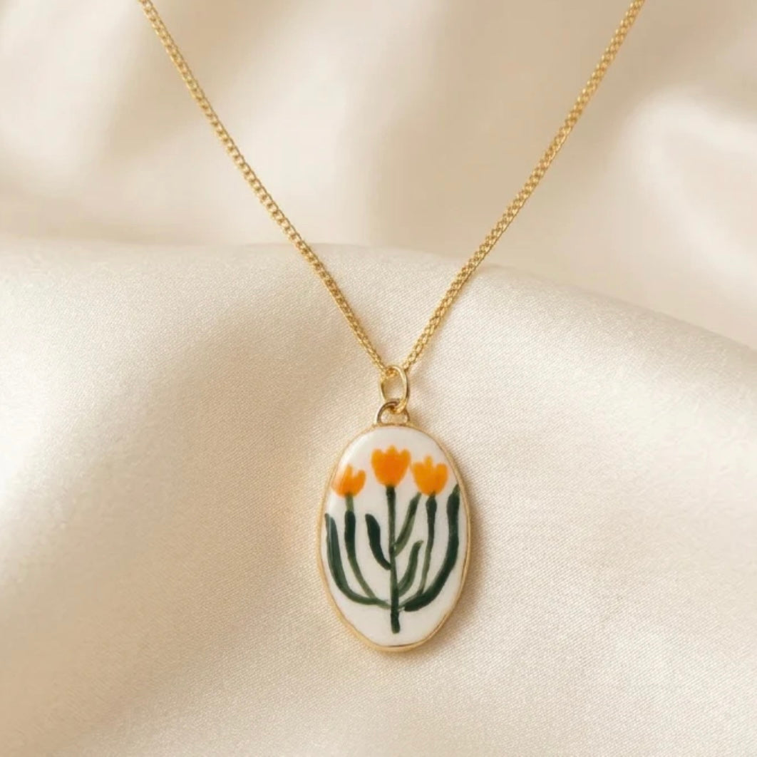 Orange Flower Ceramic Pendant Necklace - THE BRISTOL ARTISAN