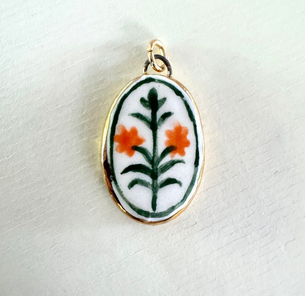Orange Flower with Border Ceramic Pendant Necklace - THE BRISTOL ARTISAN