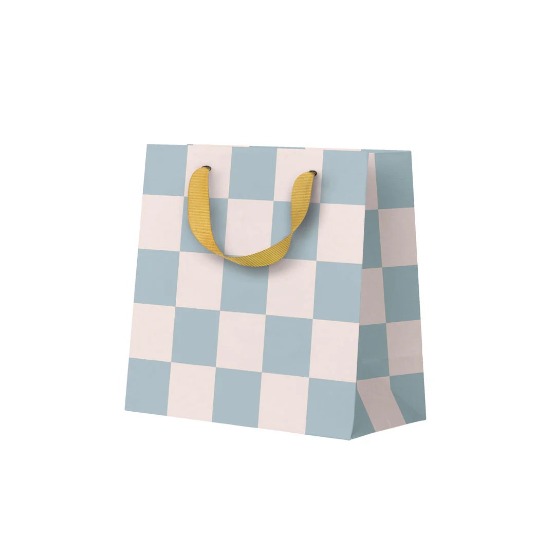 Pale Blue Checkerboard Mini Gift Bag - THE BRISTOL ARTISAN