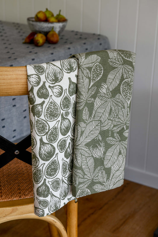 Fig Tree Tea Towel Pack of Two- Olive Green - THE BRISTOL ARTISAN