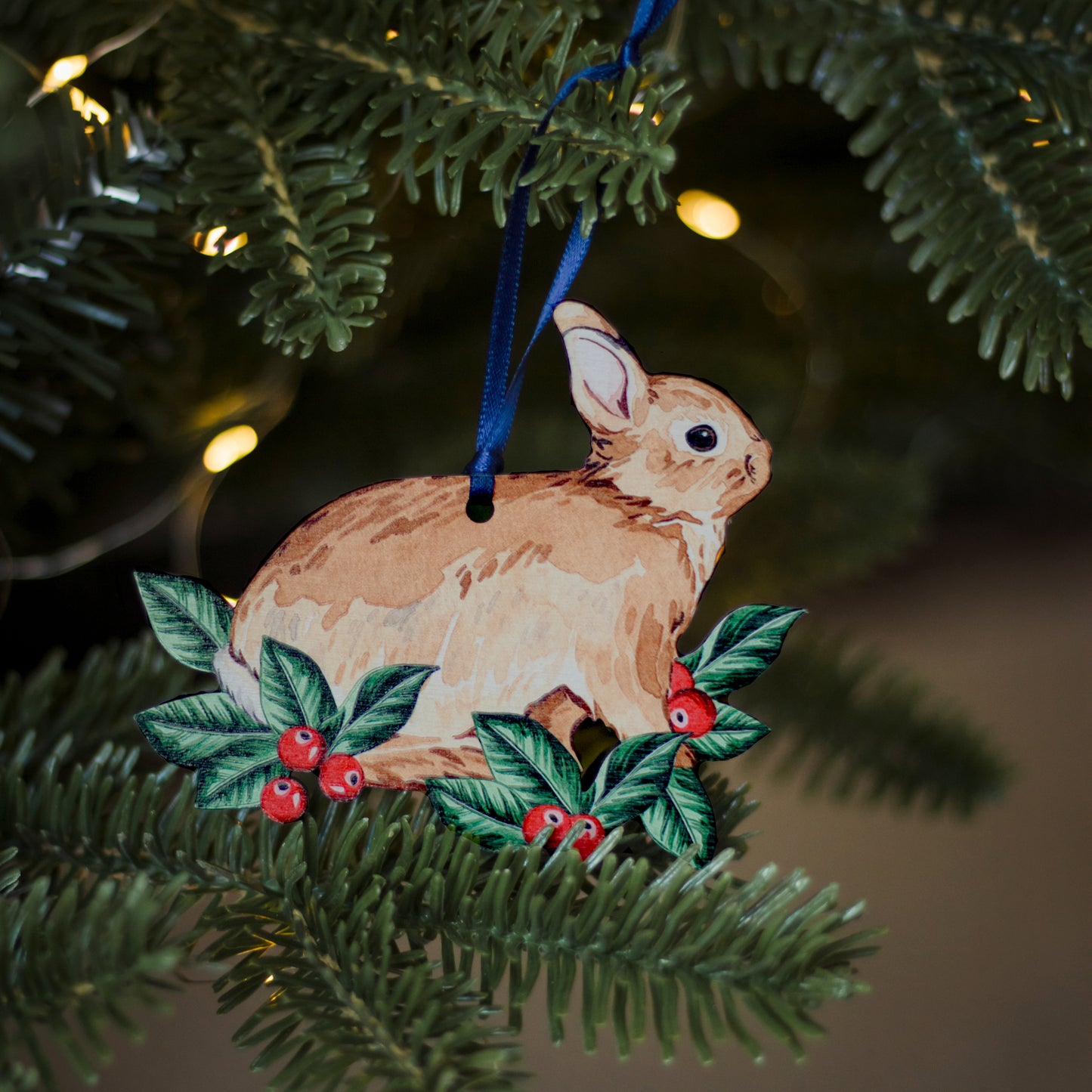Rabbit Wooden Watercolour Christmas decoration - THE BRISTOL ARTISAN