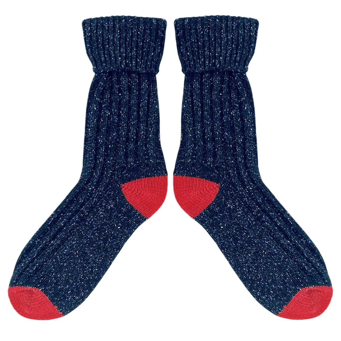 Recycled Unisex Silk Blend Ribbed Socks - Navy & Red - THE BRISTOL ARTISAN