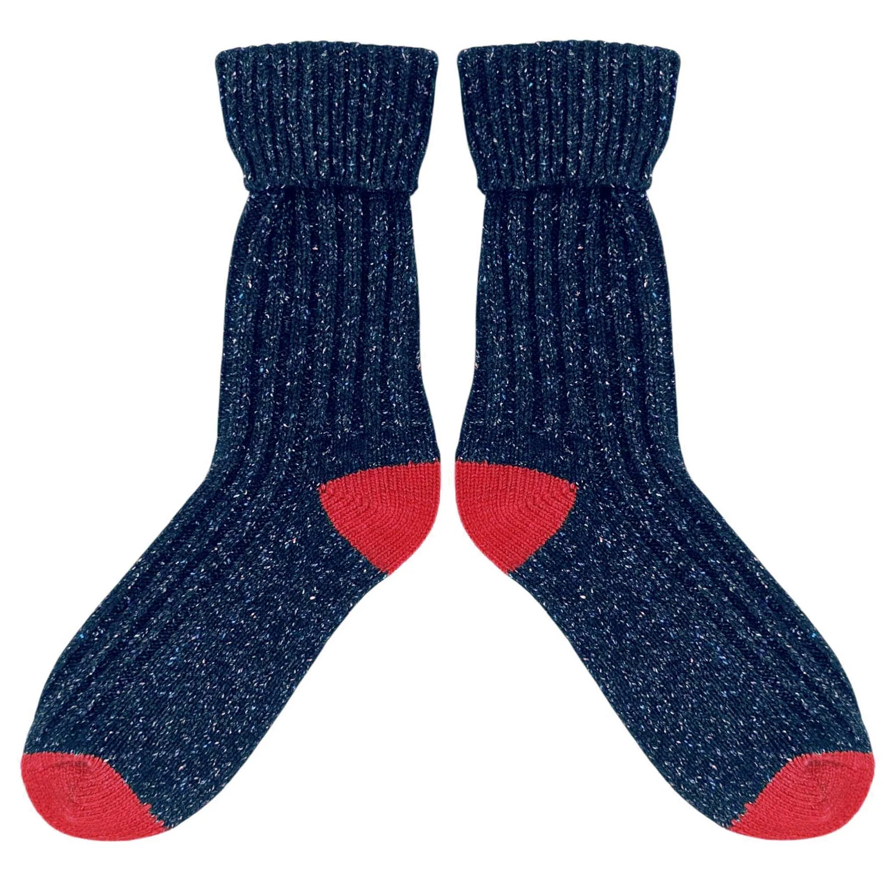 Recycled Unisex Silk Blend Ribbed Socks - Navy & Red - THE BRISTOL ARTISAN
