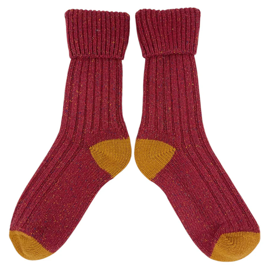 Unisex Recycled Silk Blend Ribbed Socks - Red & Ginger - 8-11 - THE BRISTOL ARTISAN