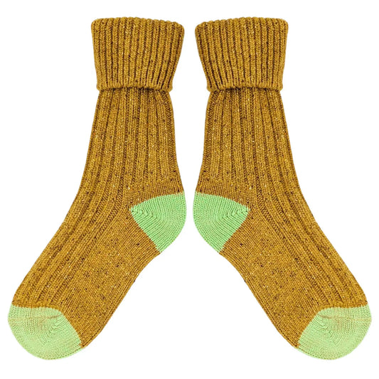 Unisex Recycled Silk Blend Ribbed Socks - Mustard & Mint - UK 4-7 - THE BRISTOL ARTISAN