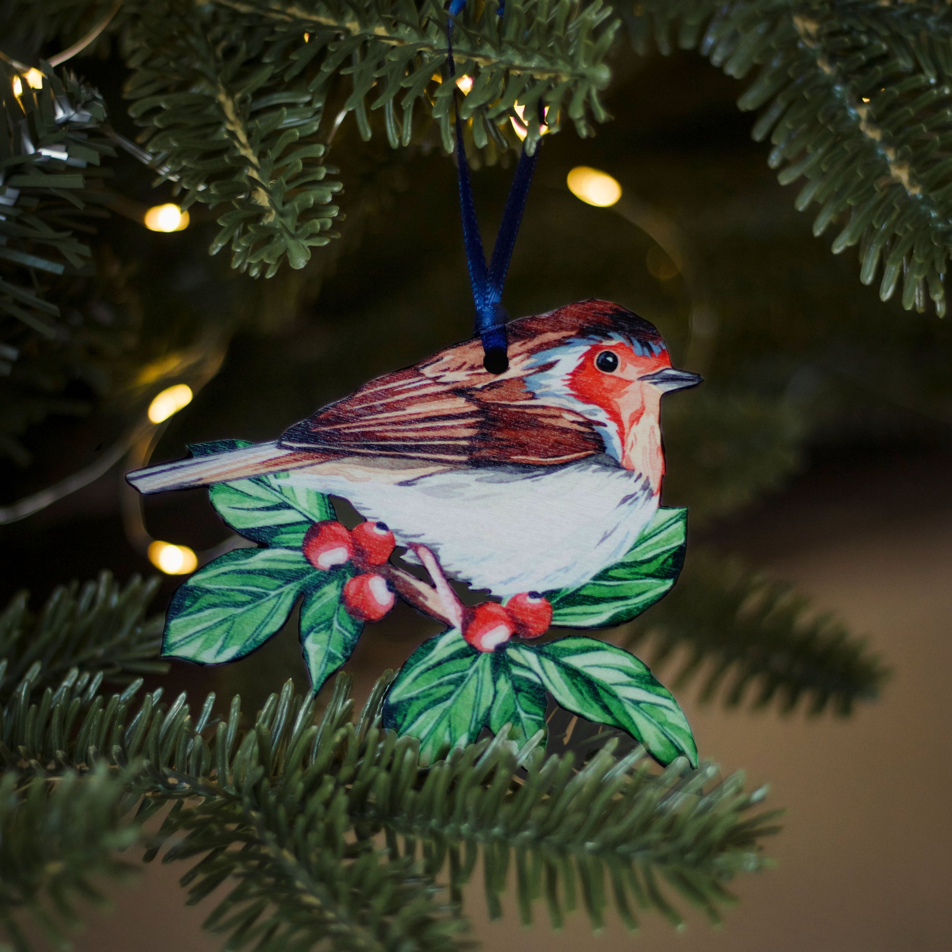 Robin Wooden Watercolour Christmas decoration - THE BRISTOL ARTISAN