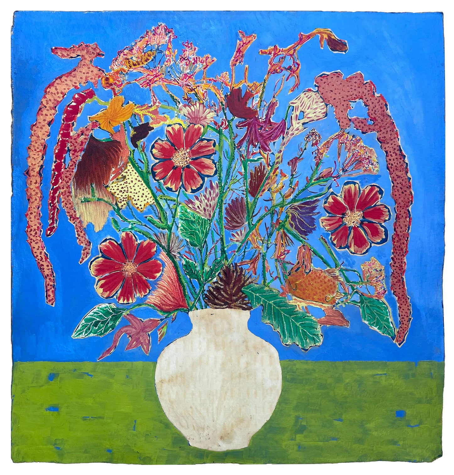 Summer Vase Amaranth Oak and Fennel oil painting by Sophie Rees