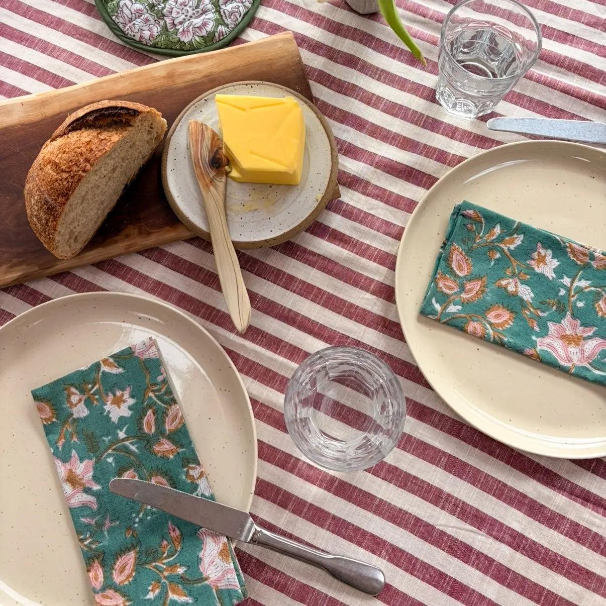 Woven Clay Stripe Tablecloth – 100% Cotton - THE BRISTOL ARTISAN