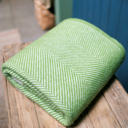 Kelp Green Herringbone Wool Throw Blanket - THE BRISTOL ARTISAN