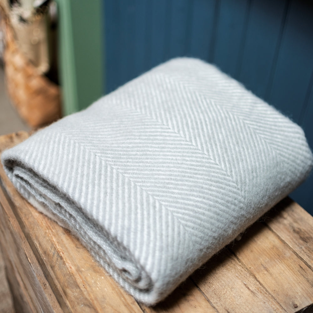 Harbour Grey Herringbone Wool Throw Blanket - The Bristol Artisan Handmade Sustainable Gifts and Homewares.