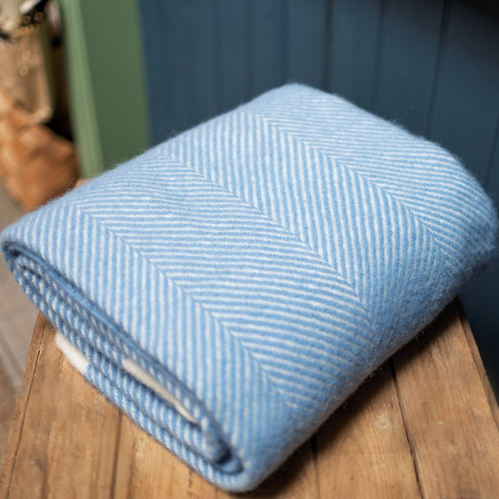 Dusk blue Herringbone Wool Throw Blanket - THE BRISTOL ARTISAN