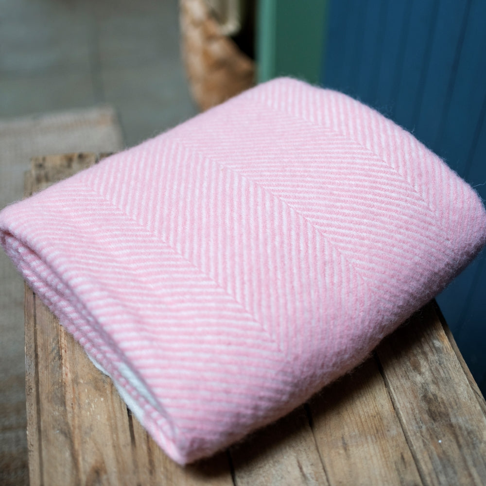 Candy Floss Pink Herringbone Wool Throw Blanket - The Bristol Artisan Handmade Sustainable Gifts and Homewares.