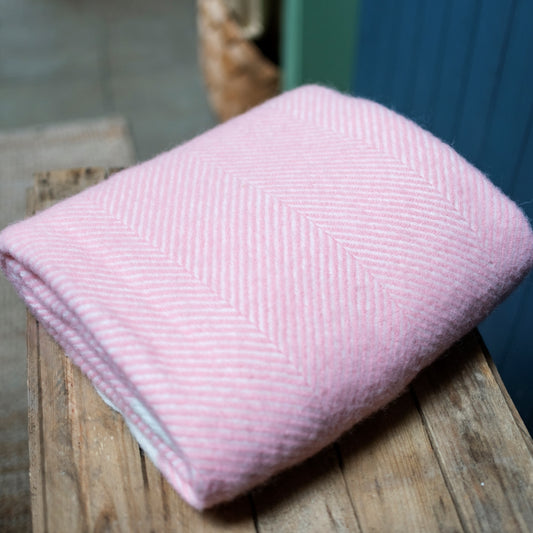 Candy Floss Pink Herringbone Wool Throw Blanket - THE BRISTOL ARTISAN