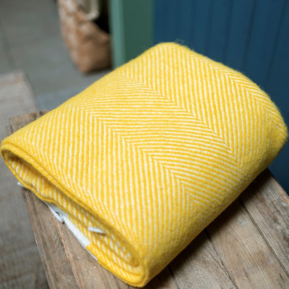 Yellow Herringbone Wool Throw Blanket - THE BRISTOL ARTISAN
