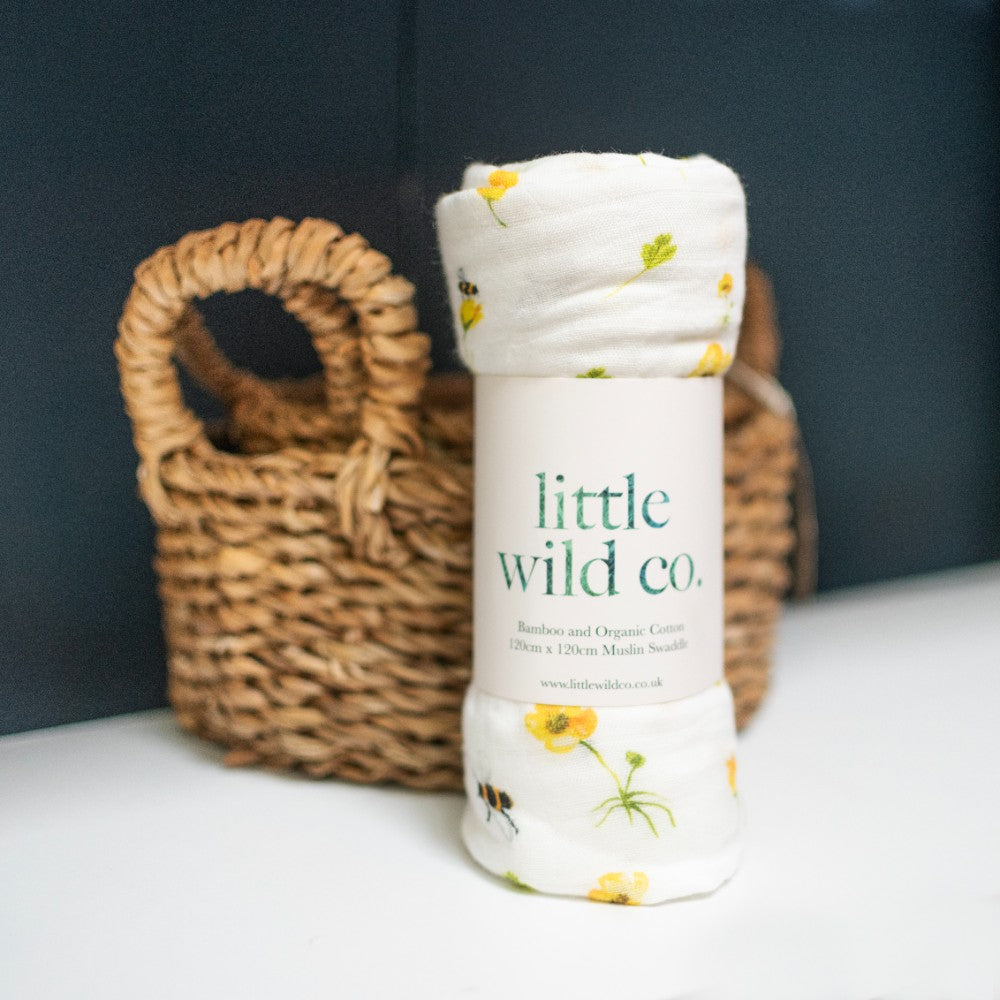 Buttercups & Bumbles Muslin Baby Swaddle - THE BRISTOL ARTISAN