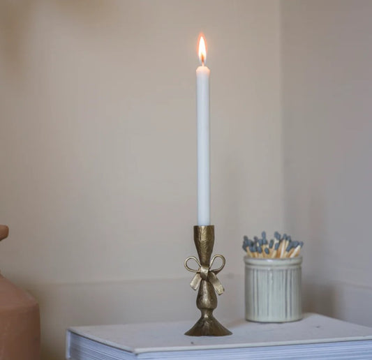 Bow Brass Candlestick & Candles - THE BRISTOL ARTISAN
