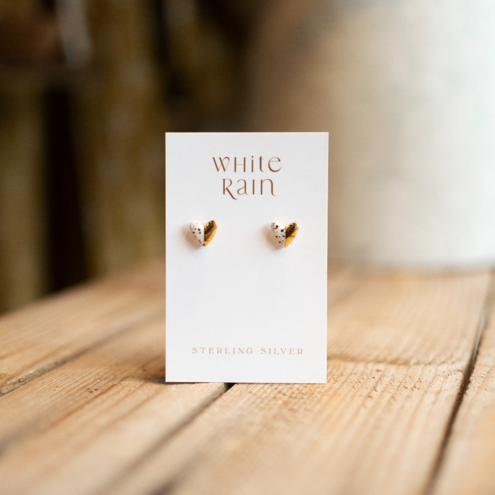 Gold/ Spotty Heart Ceramic Stud Earrings - THE BRISTOL ARTISAN