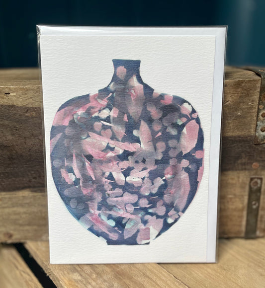 Botanical vase card - blue & pink - THE BRISTOL ARTISAN