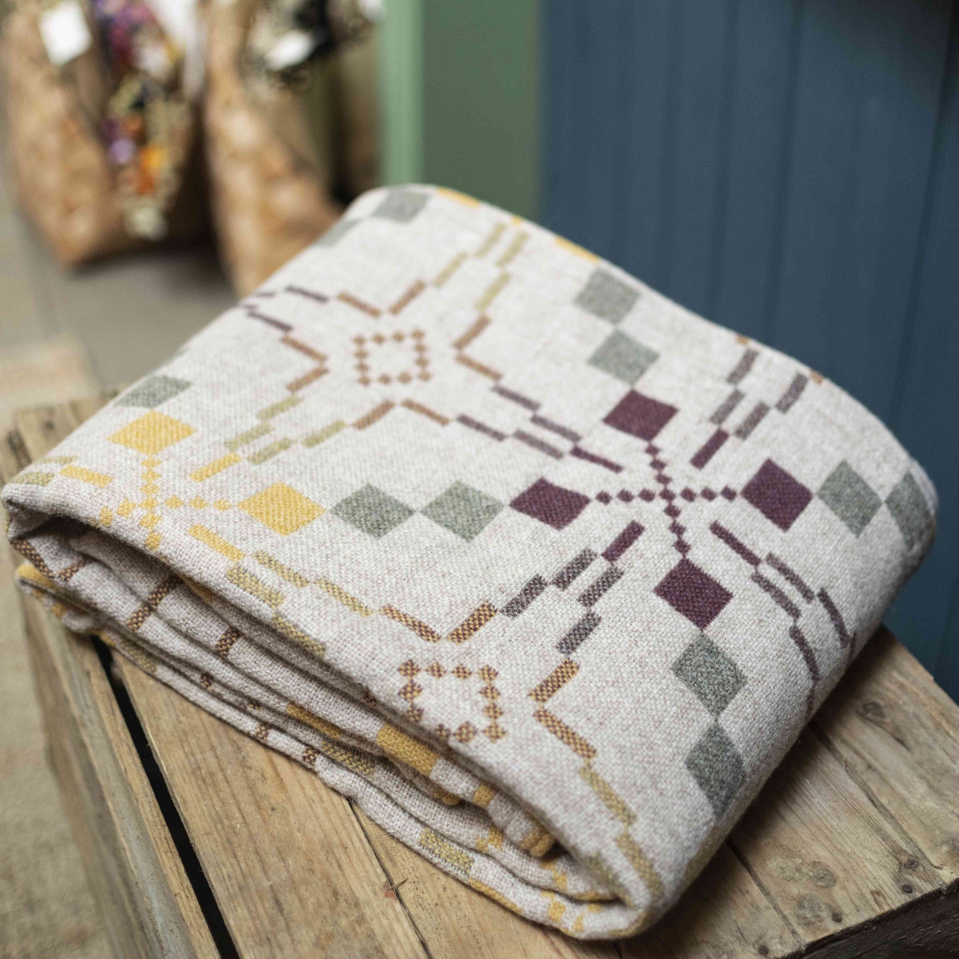 Melin Tregwynt Vintage Star Throw in Clay - The Bristol Artisan Handmade Sustainable Gifts and Homewares.