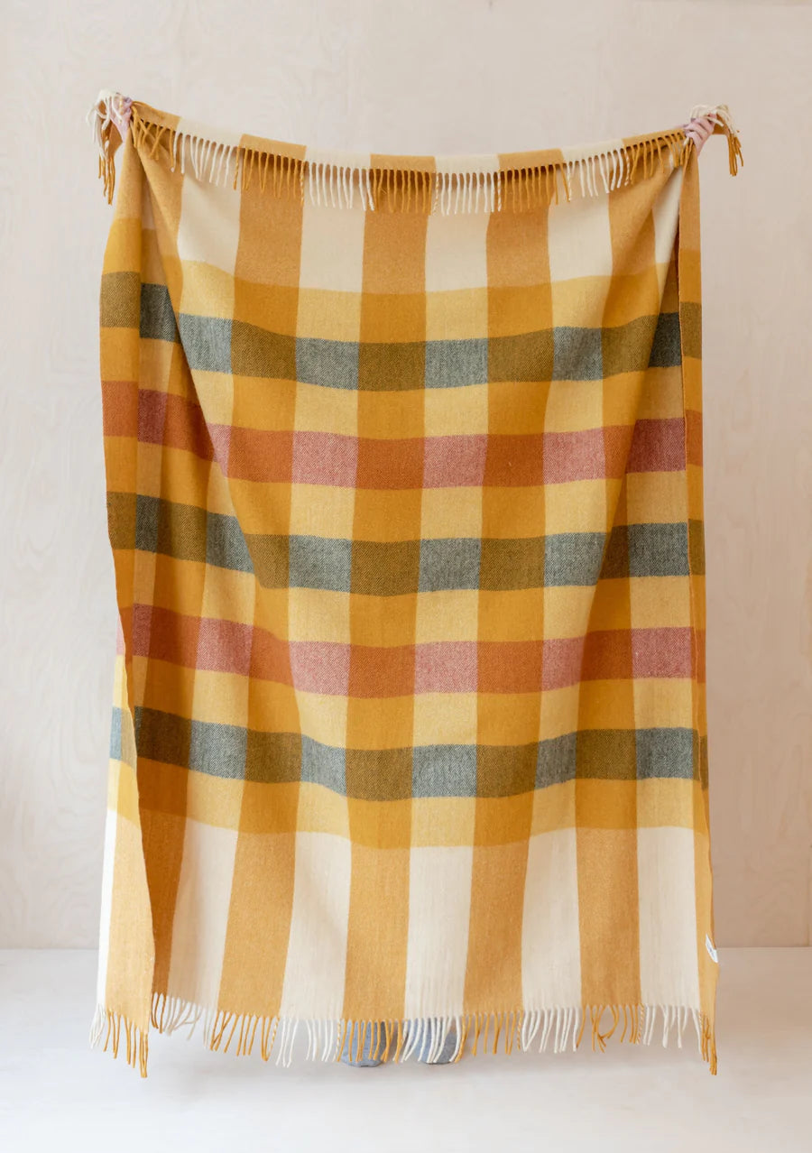Recycled Wool Blanket in Golden Stripe - THE BRISTOL ARTISAN