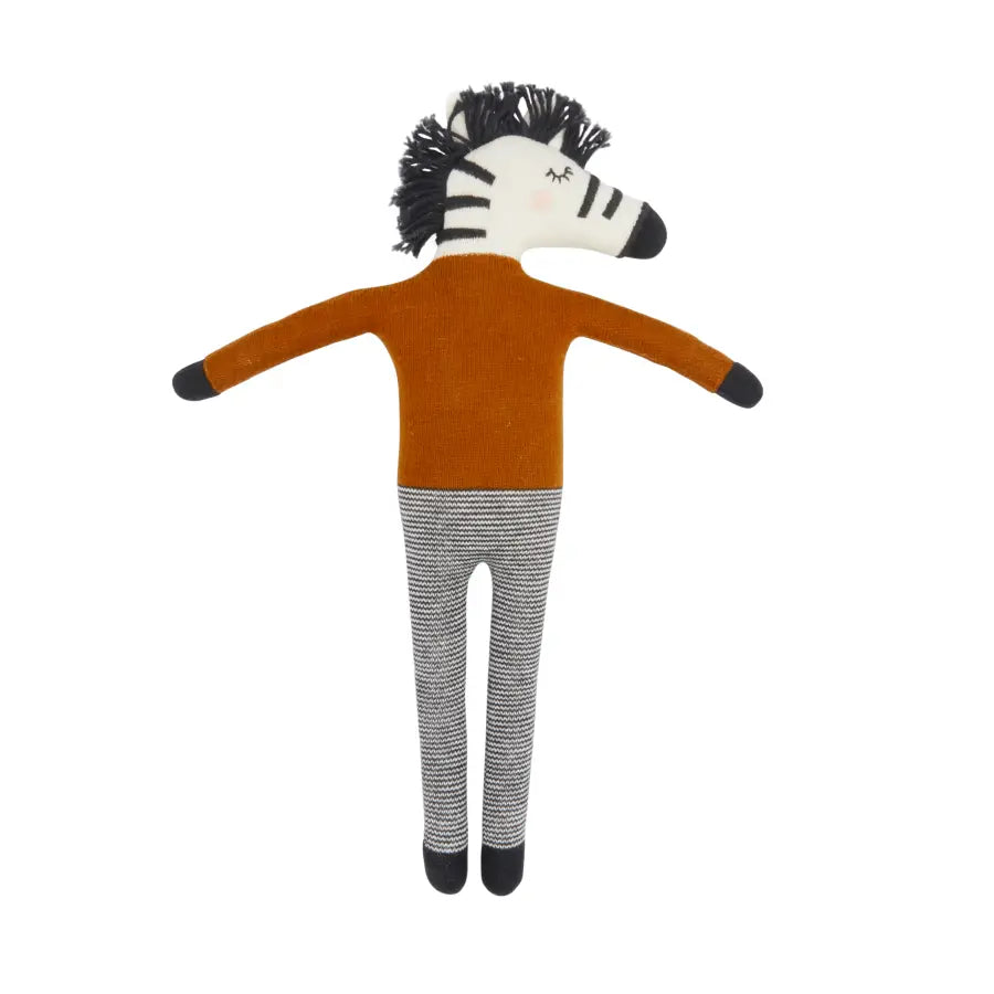 Cotton Knit Stuffed Animal Soft Toy - Ginger Zebra - The Bristol Artisan Handmade Sustainable Gifts and Homewares.