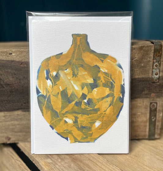 Botanical vase card - ochre - The Bristol Artisan Handmade Sustainable Gifts and Homewares.
