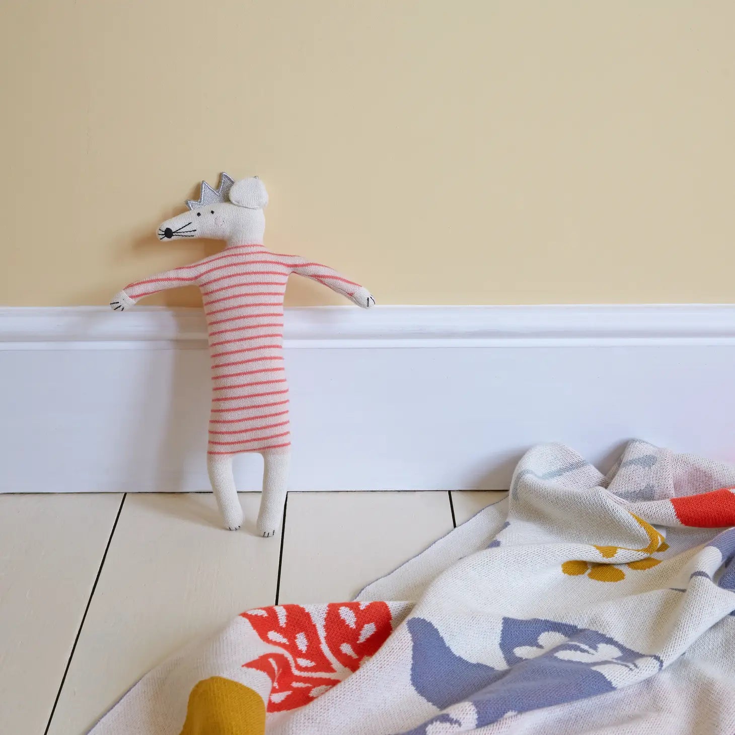Cotton Knit Stuffed Animal Soft Toy - Party Mouse - The Bristol Artisan Handmade Sustainable Gifts and Homewares.