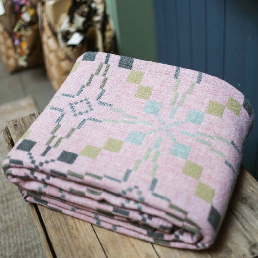 Melin Tregwynt Vintage Star throw in blossom - The Bristol Artisan Handmade Sustainable Gifts and Homewares.