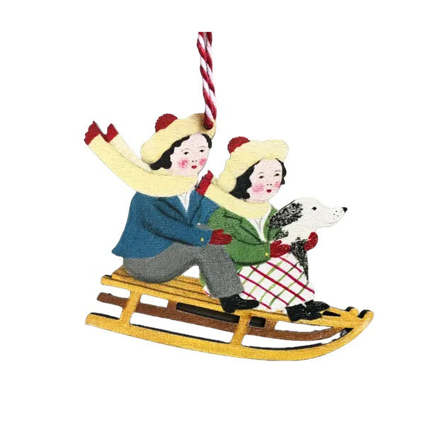 Sledging Wooden Christmas decoration - The Bristol Artisan Handmade Sustainable Gifts and Homewares.