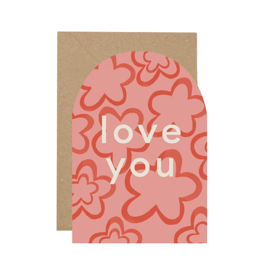 ‘Love you’ pink curved greetings card. - THE BRISTOL ARTISAN