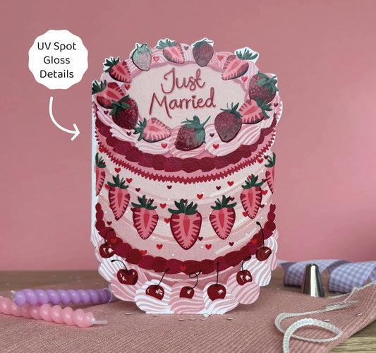 Just Married Stawberry Wedding Cake Card - THE BRISTOL ARTISAN