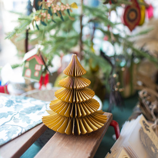 Honeycomb paper tree decoration - ochre - THE BRISTOL ARTISAN