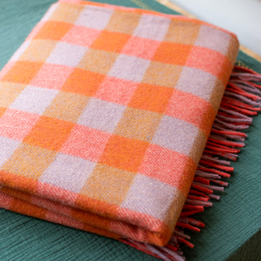 Recycled Wool Blanket in Orange Gingham