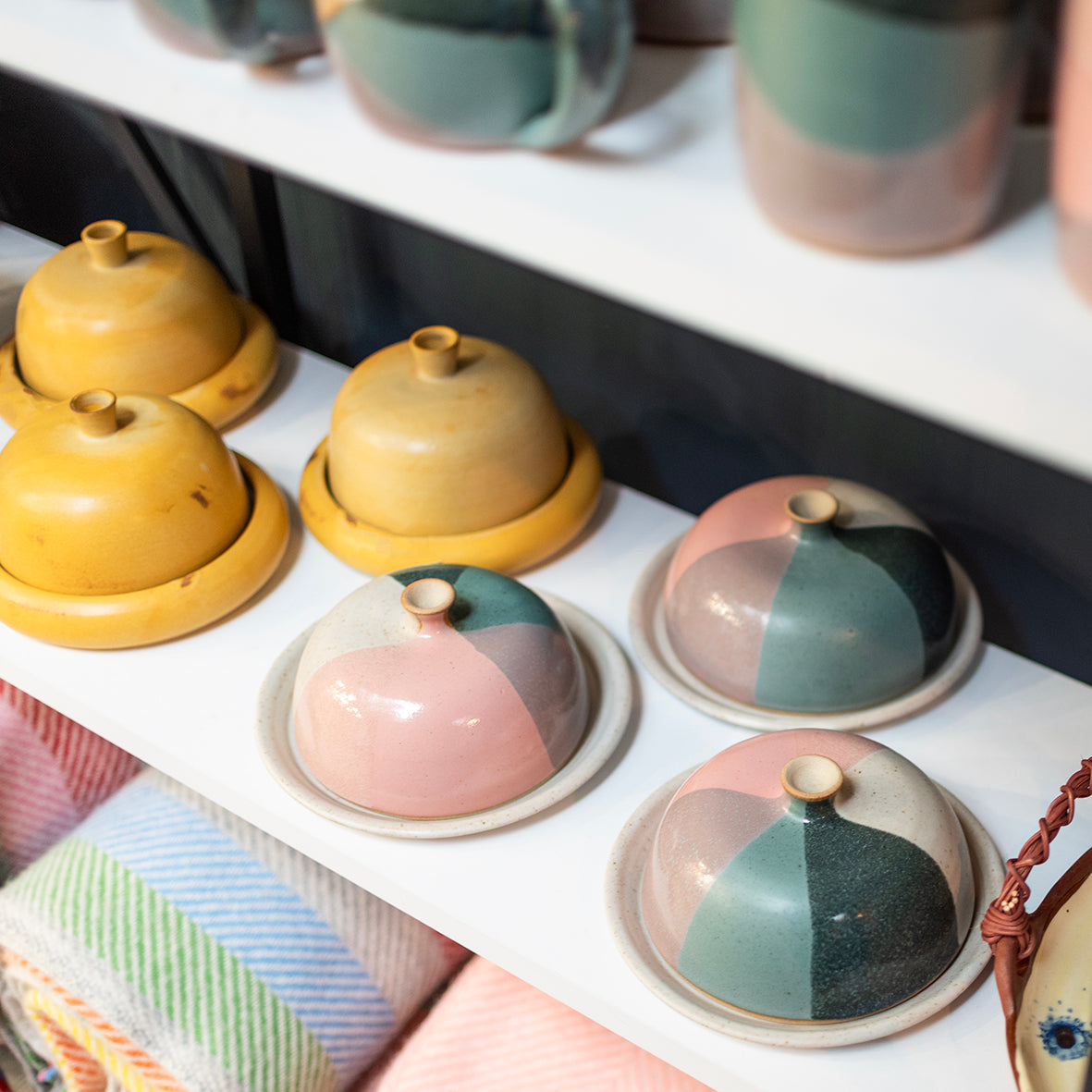 Bristol Trio Glaze Butter Dish - Jade & pink by Liz Vidal