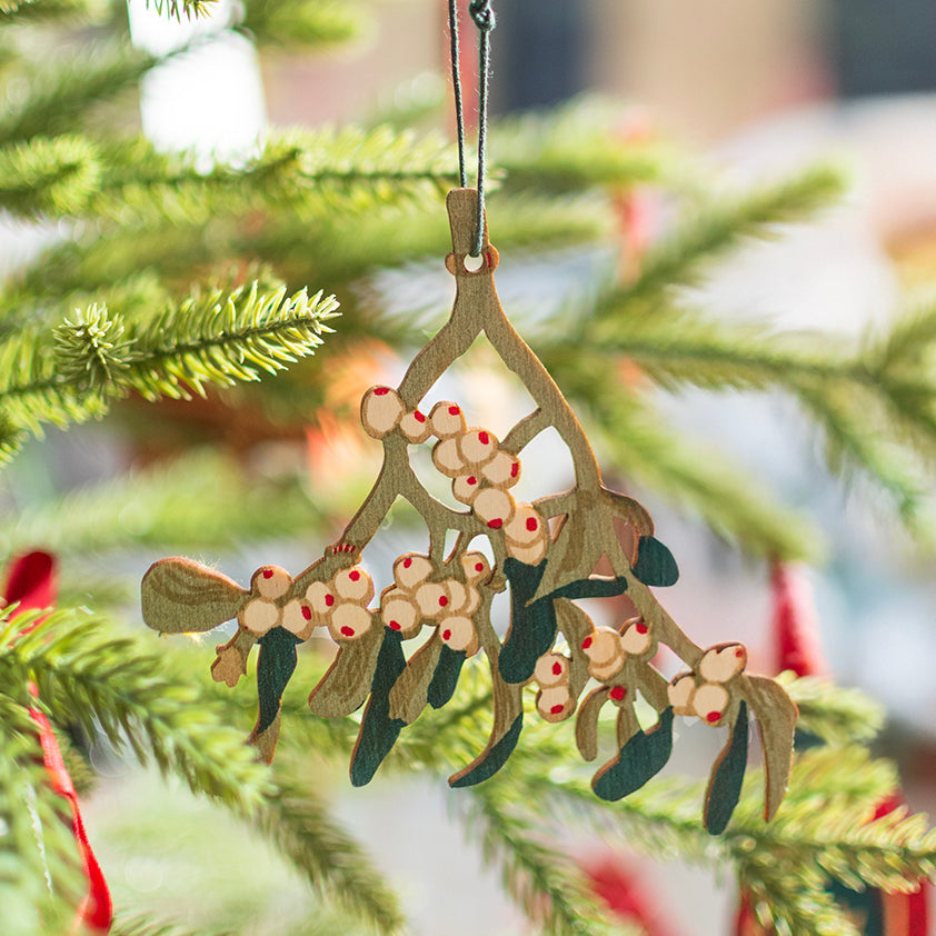 Mistletoe Screen Printed Wooden Decoration - THE BRISTOL ARTISAN