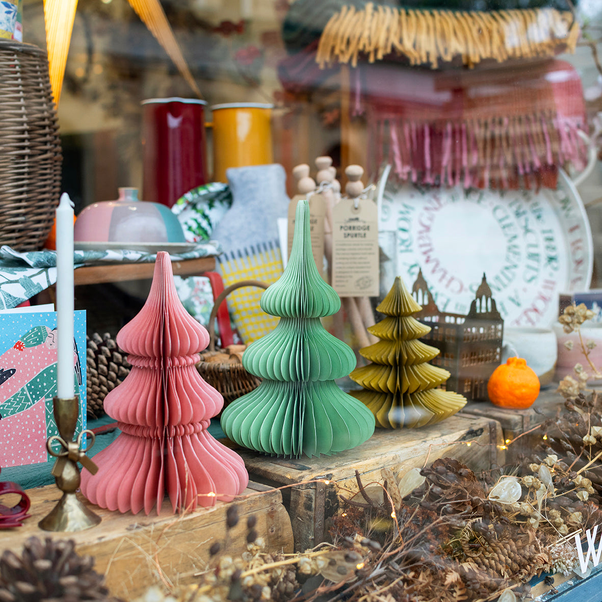 Honeycomb paper tree decoration - ochre - THE BRISTOL ARTISAN