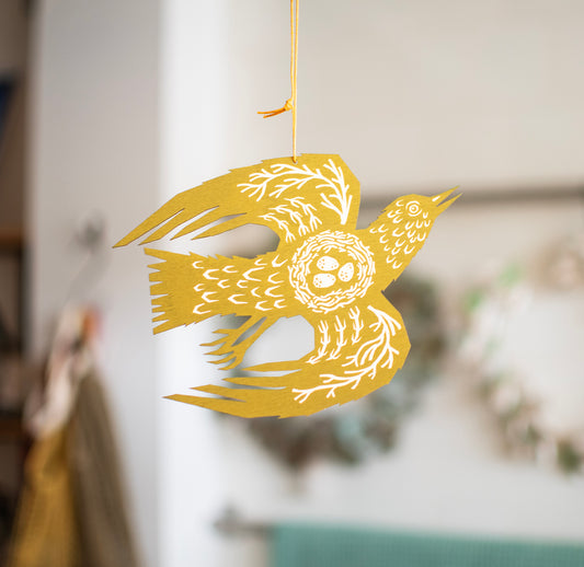 Screenprinted Wooden Decoration - Woodland Bird - THE BRISTOL ARTISAN