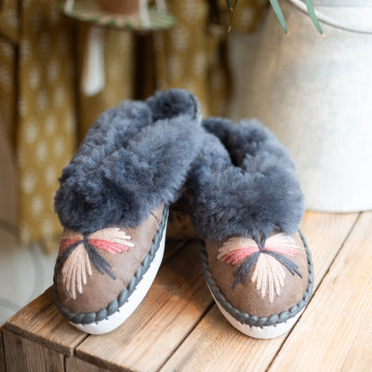 Winter Sky backless Sheepskin Mules Slippers - The Bristol Artisan Handmade Sustainable Gifts and Homewares.