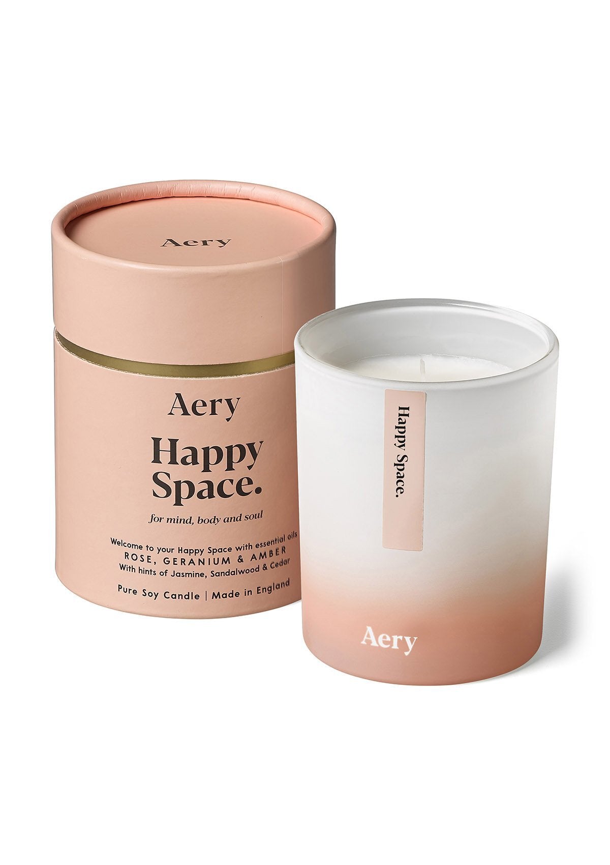 Happy Space Scented Plant Based Wax Candle - Rose Geranium and Amber - The Bristol Artisan Handmade Sustainable Gifts and Homewares.