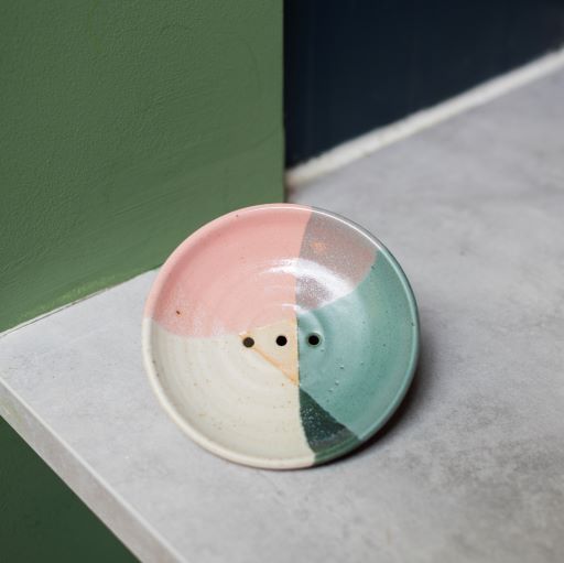 Bristol Trio Glaze Soap Dish - Jade & pink - The Bristol Artisan Handmade Sustainable Gifts and Homewares.