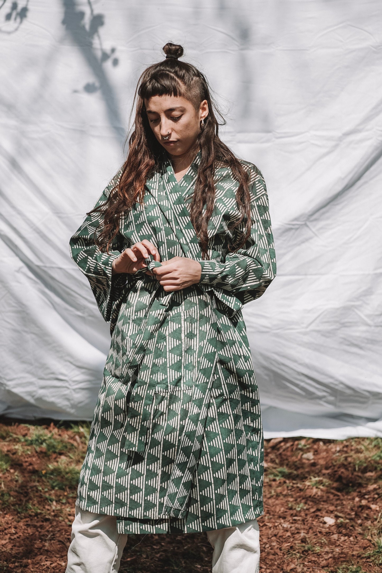Tulsi Robe - Block printed naturally dyed - Fern Green - unisex - The Bristol Artisan Handmade Sustainable Gifts and Homewares.