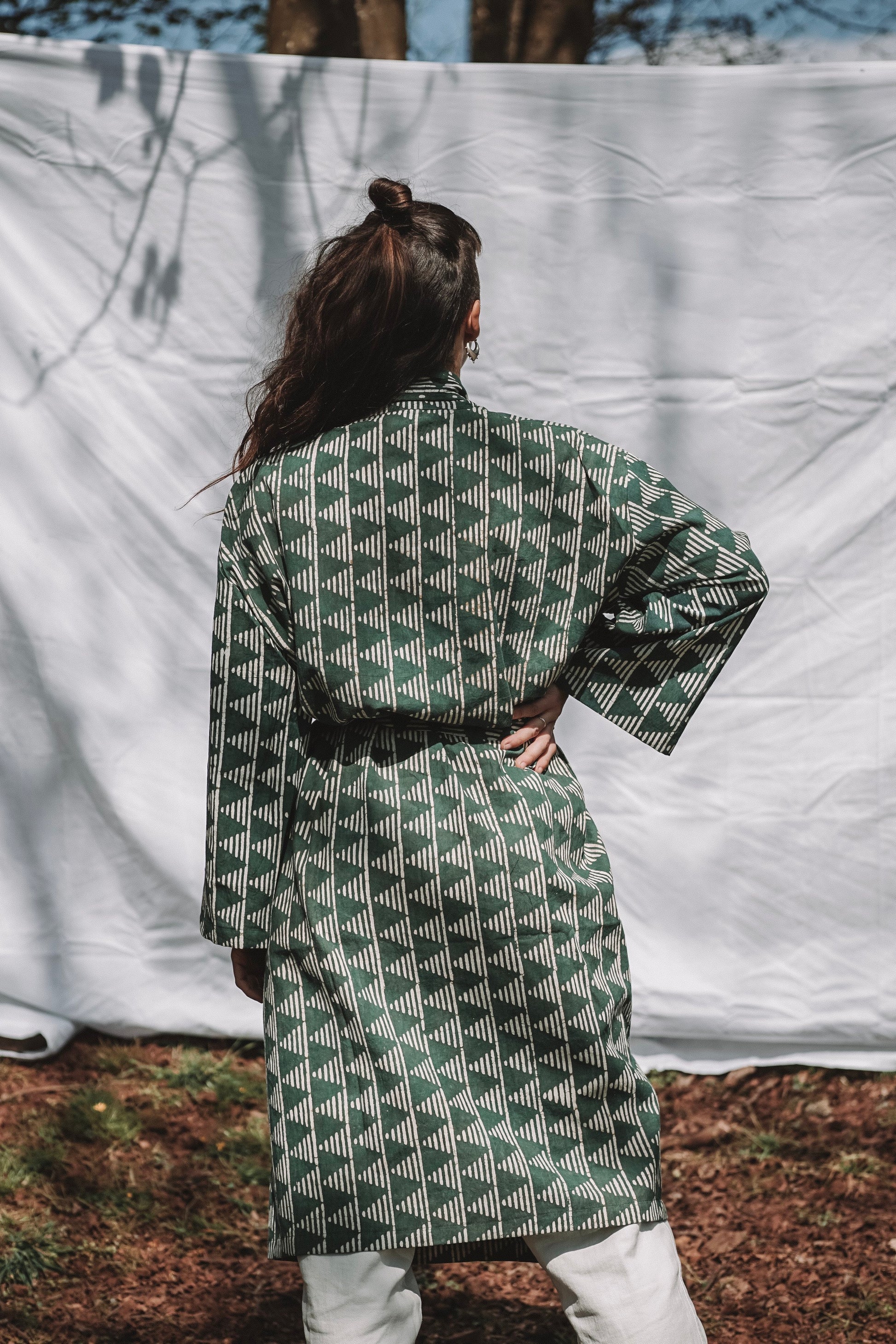 Tulsi Robe - Block printed naturally dyed - Fern Green - unisex - The Bristol Artisan Handmade Sustainable Gifts and Homewares.