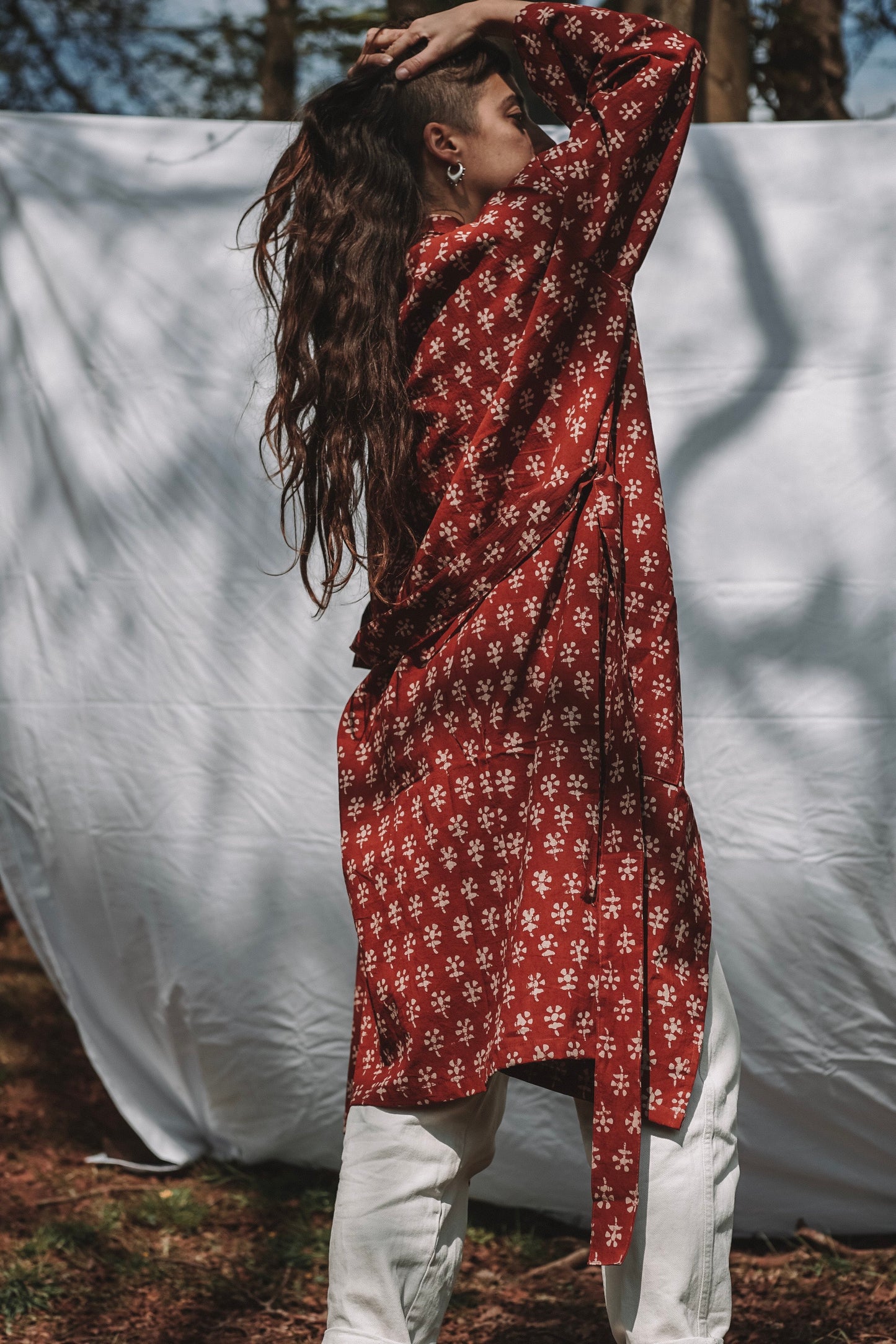 Tulsi Robe - Block printed naturally dyed - Rust red - unisex - The Bristol Artisan Handmade Sustainable Gifts and Homewares.